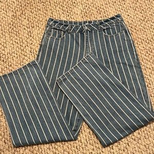 F21 White Striped Blue Denim Jeans